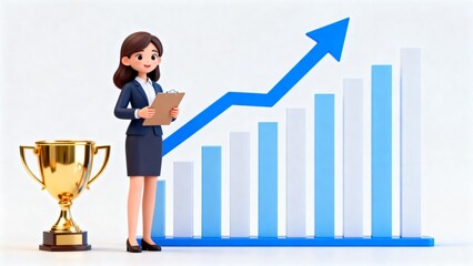 Businesswoman with chart and trophy