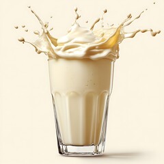Dairy Delight: A creamy milkshake is caught mid-splash in a clear glass, creating a dynamic and delicious visual that perfectly captures the rich texture and refreshing essence.