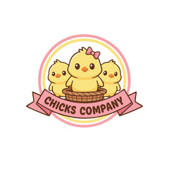 Chicks Company: Cute Baby Chick Logo for Kids, Nursery, and Sweet Boutique Brands

