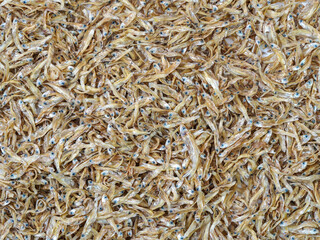Top view of pile of dried small fish background