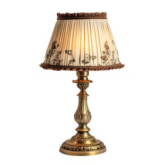 Antique Table Lamp's Delicate Radiance: The image presents a meticulously detailed, old-fashioned table lamp. Its ornate base, soft lighting.