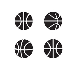 Four stylized basketball icons featuring different line art designs for sports and games