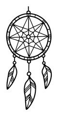 Dreamcatcher with Feathers Line Art Illustration