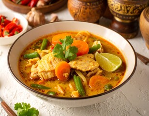 Bowl of spicy chicken noodle soup