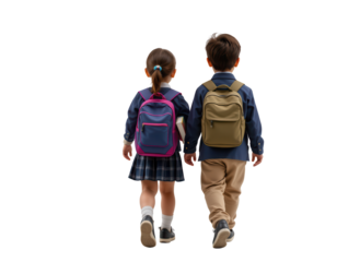 Children Walking Hand in Hand with Backpacks on School Day