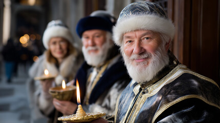 Fototapeta premium Comprehensive St. Nicholas Day cultural tourism packages incorporating historical site visits and traditional celebration experiences enable travelers to explore European Christmas