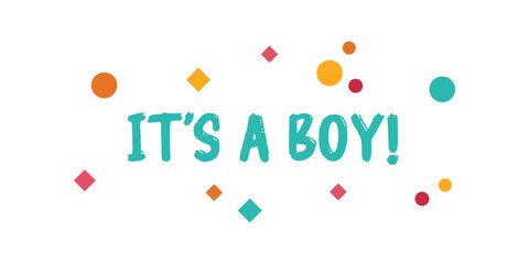 Card template with a multi-colored inscription. Vector illustration for gender reveal party