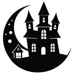 haunted mansion with moon vector icon