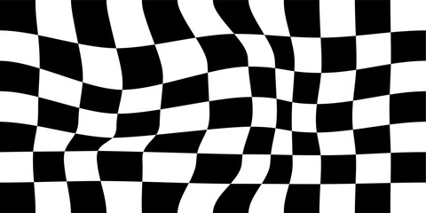 Distorted Black and White Checkered Pattern with Wavy Effect.