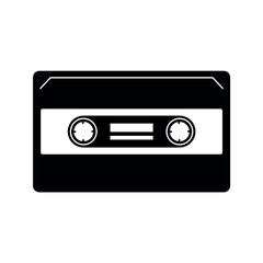 Black audio cassette tape with white details music recording