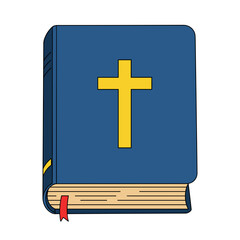 Obraz premium Blue Holy Bible with Yellow Cross and Red Bookmark 