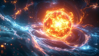 Obraz premium Fiery celestial sphere amidst swirling nebula