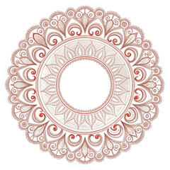 Ornate circular design with delicate floral and petal-like patterns, light pink and neutral colors