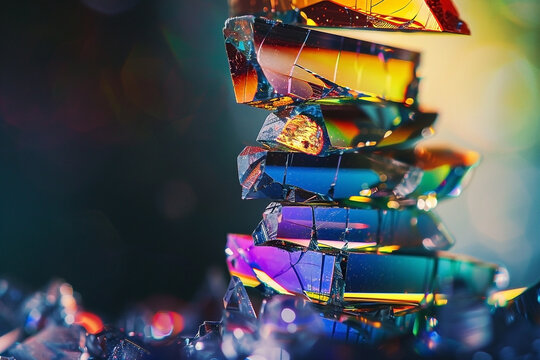 Captivating Stack of Shattered Glass Reflecting Vibrant Rainbow Colors in Studio Lighting - Powered by Adobe