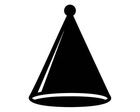 Black silhouette of a party hat or dunce cap with round pompom
