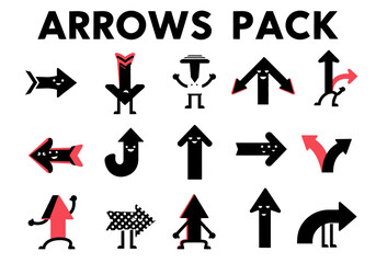 Playful Animated Arrows Pack - Directional Icons with Faces and Characters for UI/UX Design