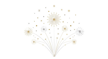Abstract Golden and Silver Firework Burst Design on White Background celebration celebratory isolated on a transparent background