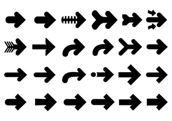 Diverse Black Arrow Icons Pack. Collection of Modern Vector Directional Symbols for UI, Web Design, and Infographics.