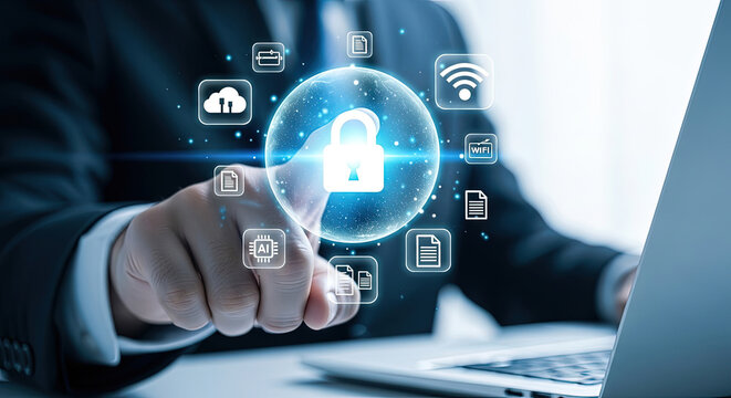 Cybersecurity Expert Securing Data with Advanced Technology, Protecting Cloud Storage and AI Systems with Digital Encryption and Network Safety