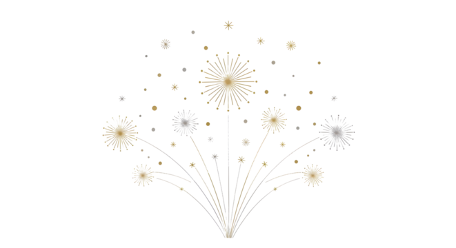 Abstract Golden and Silver Firework Burst Design on White Background celebration celebratory isolated on a transparent background