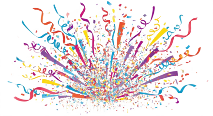 Bursting Confetti and Streamers Explosion Celebration Event Festive Background Keywords: celebration, confetti, explosion, party, festive, streamers, colorful, event, happy, fun