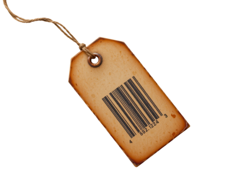 Vintage Price Tag with Barcode on a Twine for Retail Use