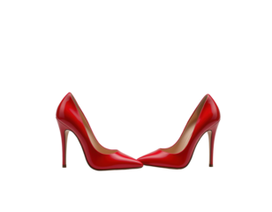 Elegant Red High Heels with Glossy Finish on Transparent background