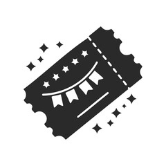 Fototapeta premium Black event ticket icon with star and banner design on white background