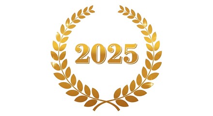 Elegant Golden Laurel Wreath with Sparkling 2025 Numerals for the New Year
