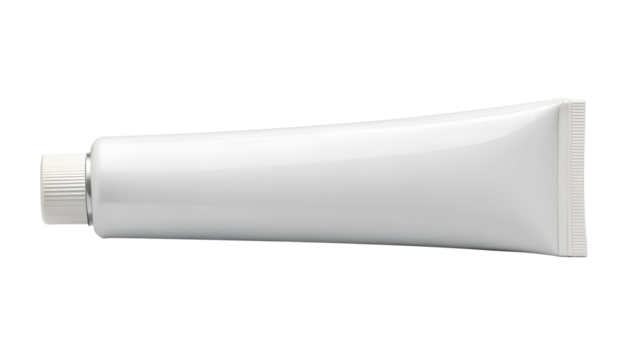 Blank white cosmetic tube with cap, isolated on transparent background, ready for branding or product placement