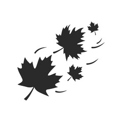 Black silhouette of falling maple leaves on white background