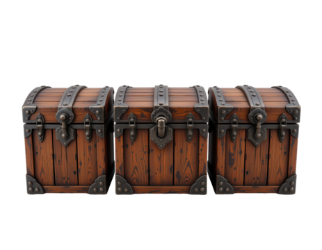 Wooden treasure chests with metal accents for fantasy adventure theme
