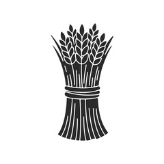 Black silhouette of wheat sheaf on white background: agriculture and harvest symbol