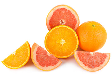 Fresh citrus fruits: a vibrant orange and pink grapefruit