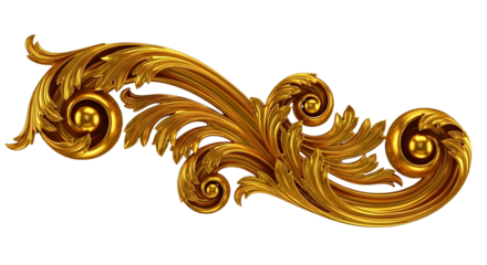 Ornate Golden Swirl Decorative Element with Acanthus Leaves and Scrolls graphic design isolated on a transparent background