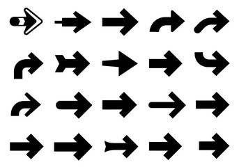 Diverse Collection of Black Arrow Icons with One Blue-Accented Arrow, Perfect for Navigation and UI Design