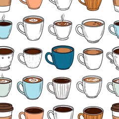 Seamless pattern of various coffee cups