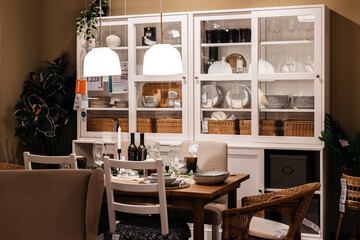 Modern kitchen interior with minimalist design and functional furniture.