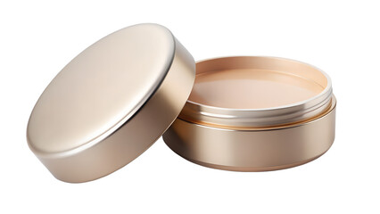 Open cosmetic cream jar with golden lid isolated on transparent background, beauty product for skincare