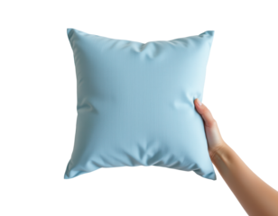 Soft Blue Cushion Held by Hand for Modern Home Decor Styling