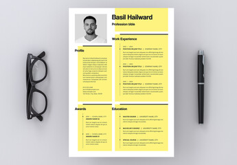 Resume Layout with Yellow Accents