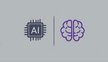 Obraz premium Comparison of AI Processor Chip and Human Brain Iconography