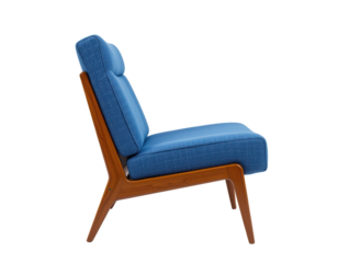 Stylish Mid-Century Modern Blue Chair with Wooden Legs Design