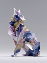 origami style cat minimal geometric sculpture pastel
