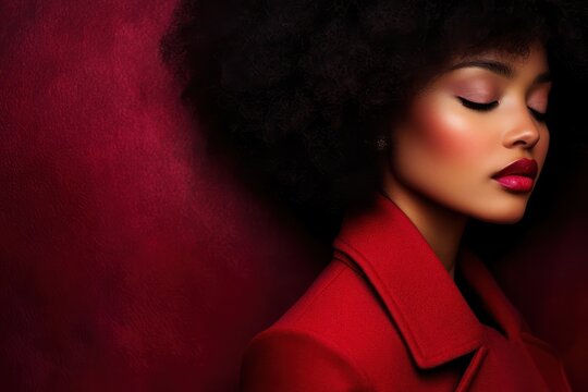 Bold Portrait of Woman with Afro in Red Jacket