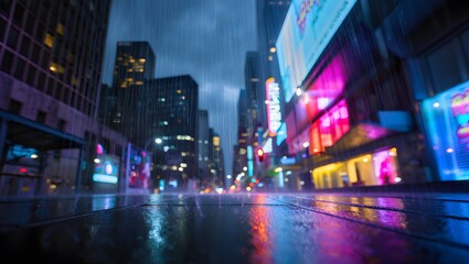 Rainy Times Square at Night with Neon Lights