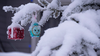 Christmas tree covered with snow