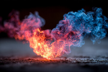 "Abstract Red and Blue Fire Flames on Dark Black Background"