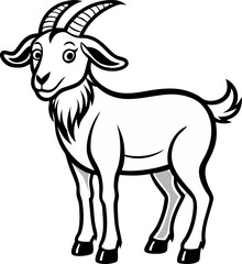 Spanish Goat, vector line art icon, black and white, white background