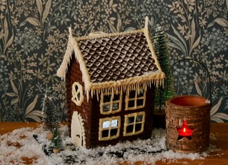 chocolate house on a snow, decoration in a Christmas